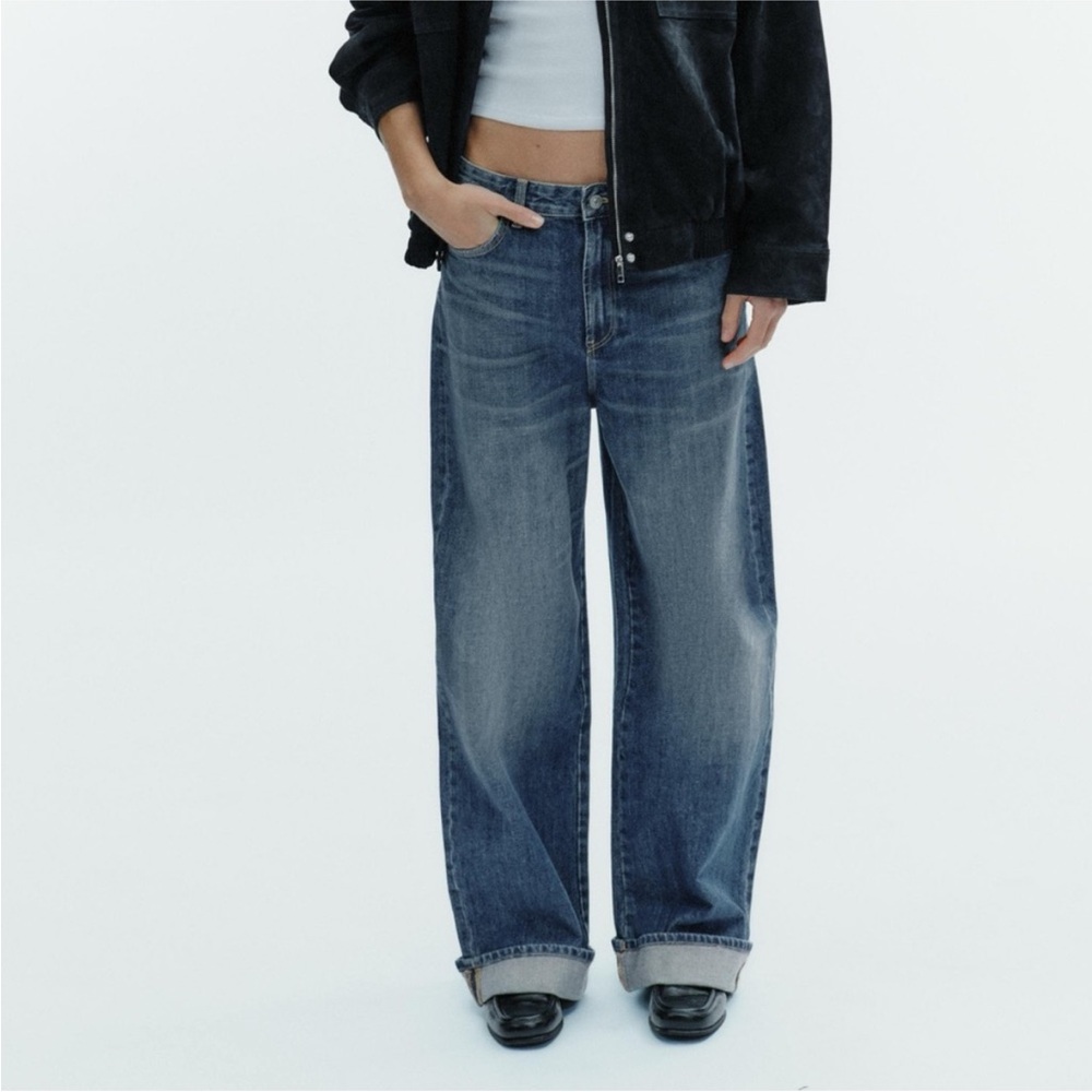 👖NWT Zara Jeans Low Rise Full Length Baggy Relaxed Fit Mini Fold Up Cuffed Sz4
